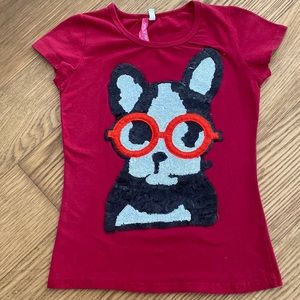 Cutie Patootie Girl Puppy Red  Cotton Shirt Top Tie Size 10